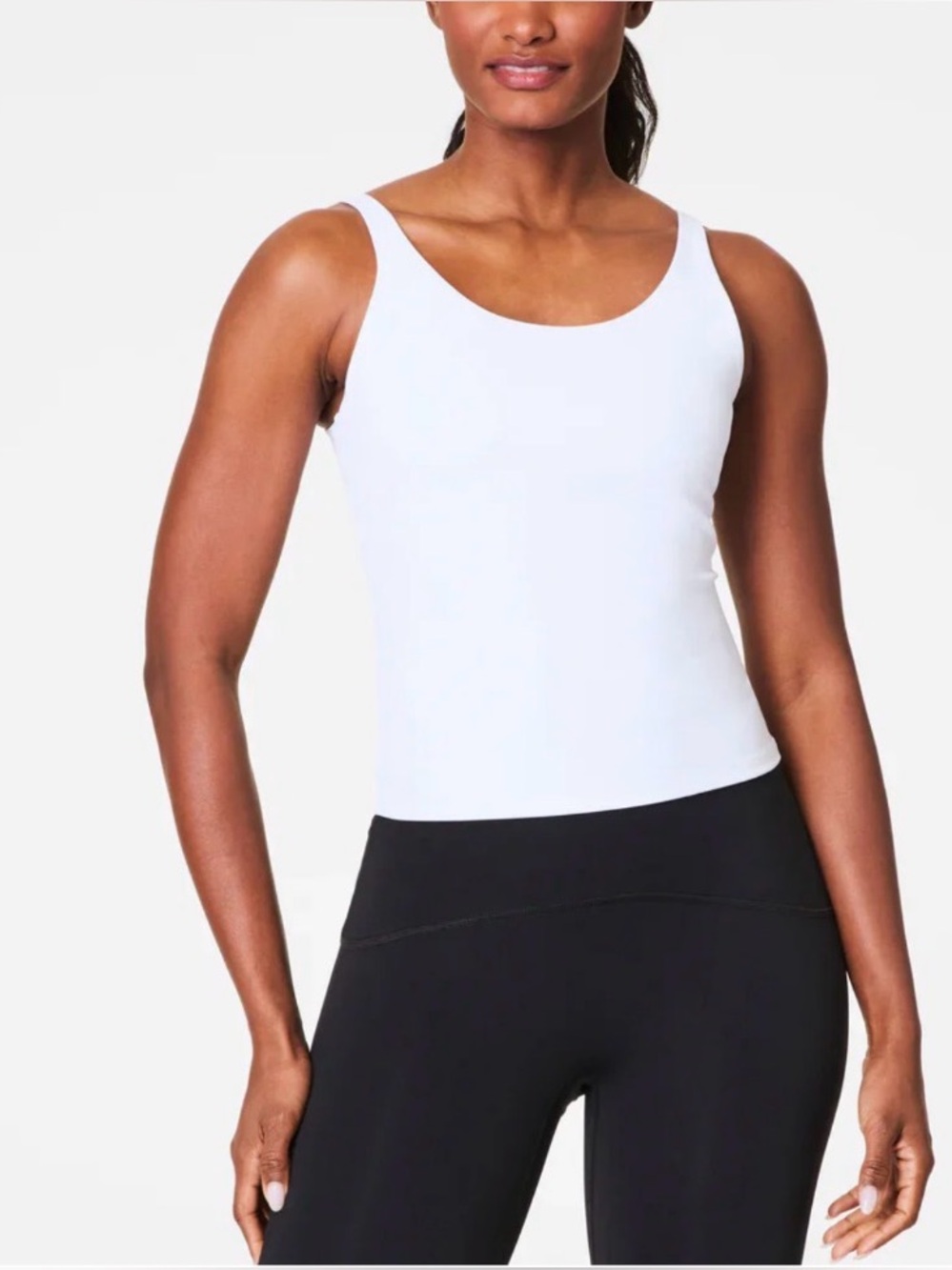 Spanx Power Boost Shelf Tank Vivid White NWT Scoop Neck Adjustable Activewear